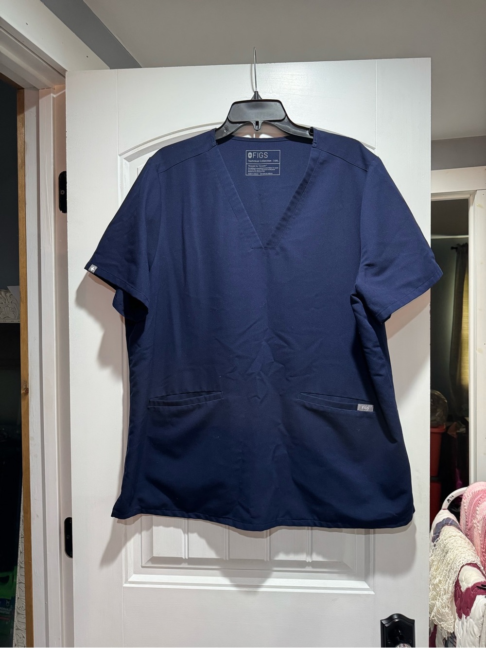 Figs Navy Blue Two Pocket Scrub Top